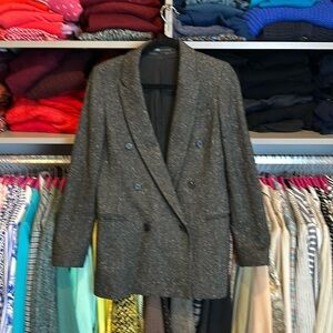 All Saints gray/black/white 59% wool double breasted blazer size 4